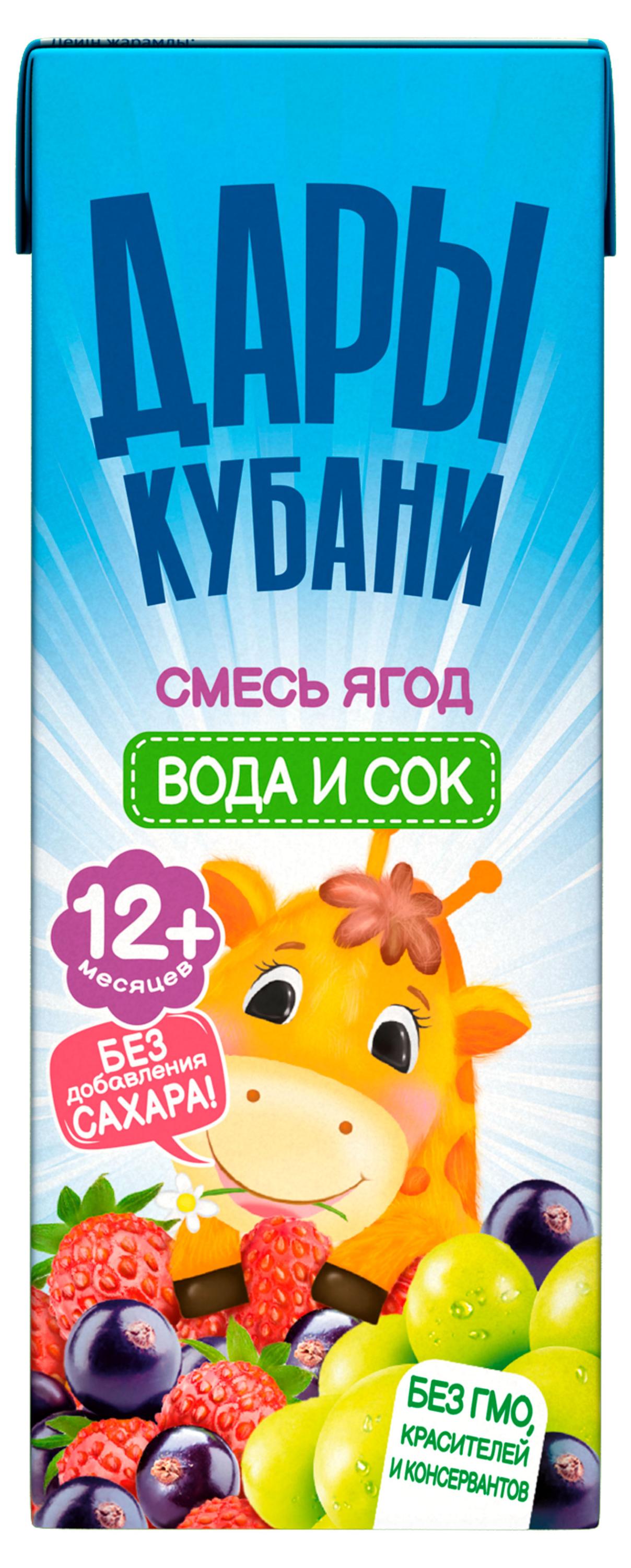 Напиток сокосодержащий Дары Кубани Смесь ягод без добавления сахара 12+ мес., 200 мл