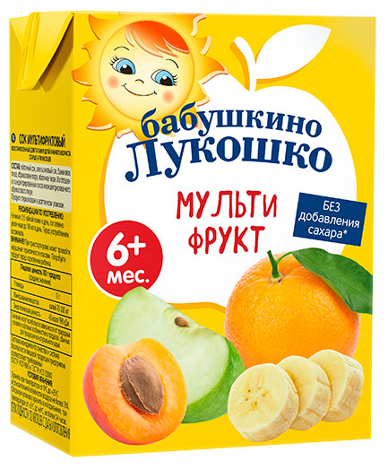 Сок Бабушкино Лукошко мультифрукт без добавления сахара с 6 мес., 200 мл