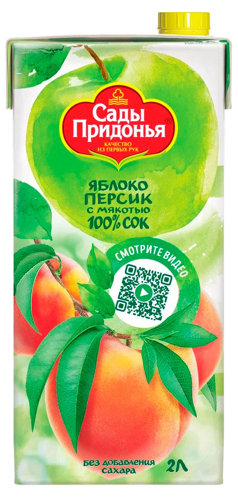 Сок Сады Придонья яблоко персик с мякотью, 2 л