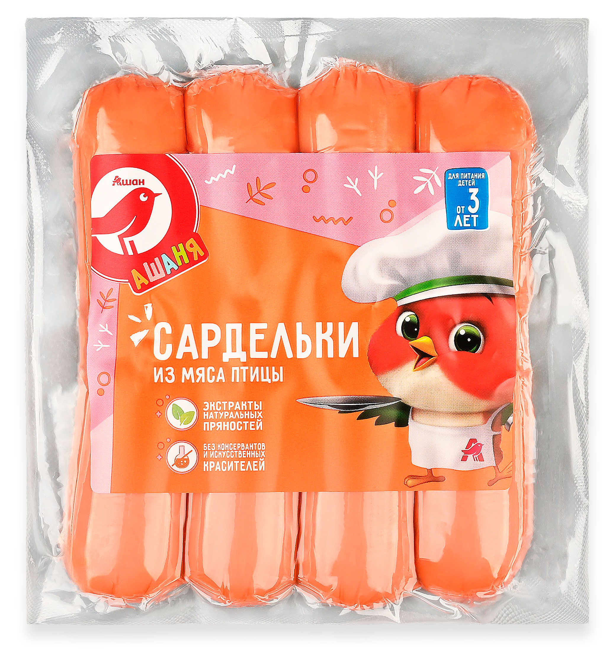 Сардельки АШАН Красная птица Ашаня мини из мяса птицы, 240 г