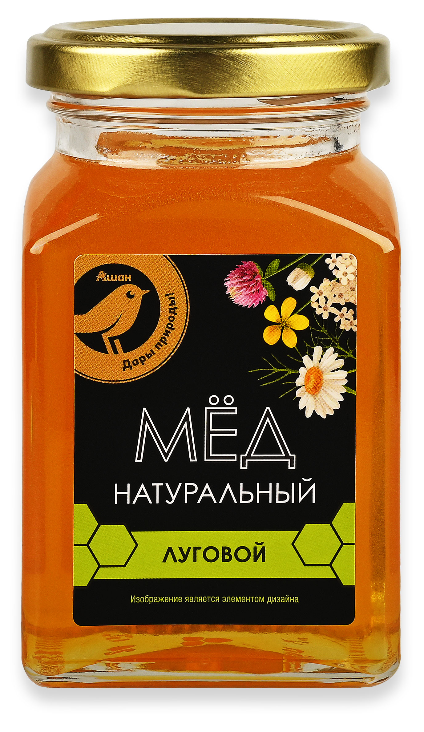 Мед АШАН Золотая птица натуральный луговой, 320 г