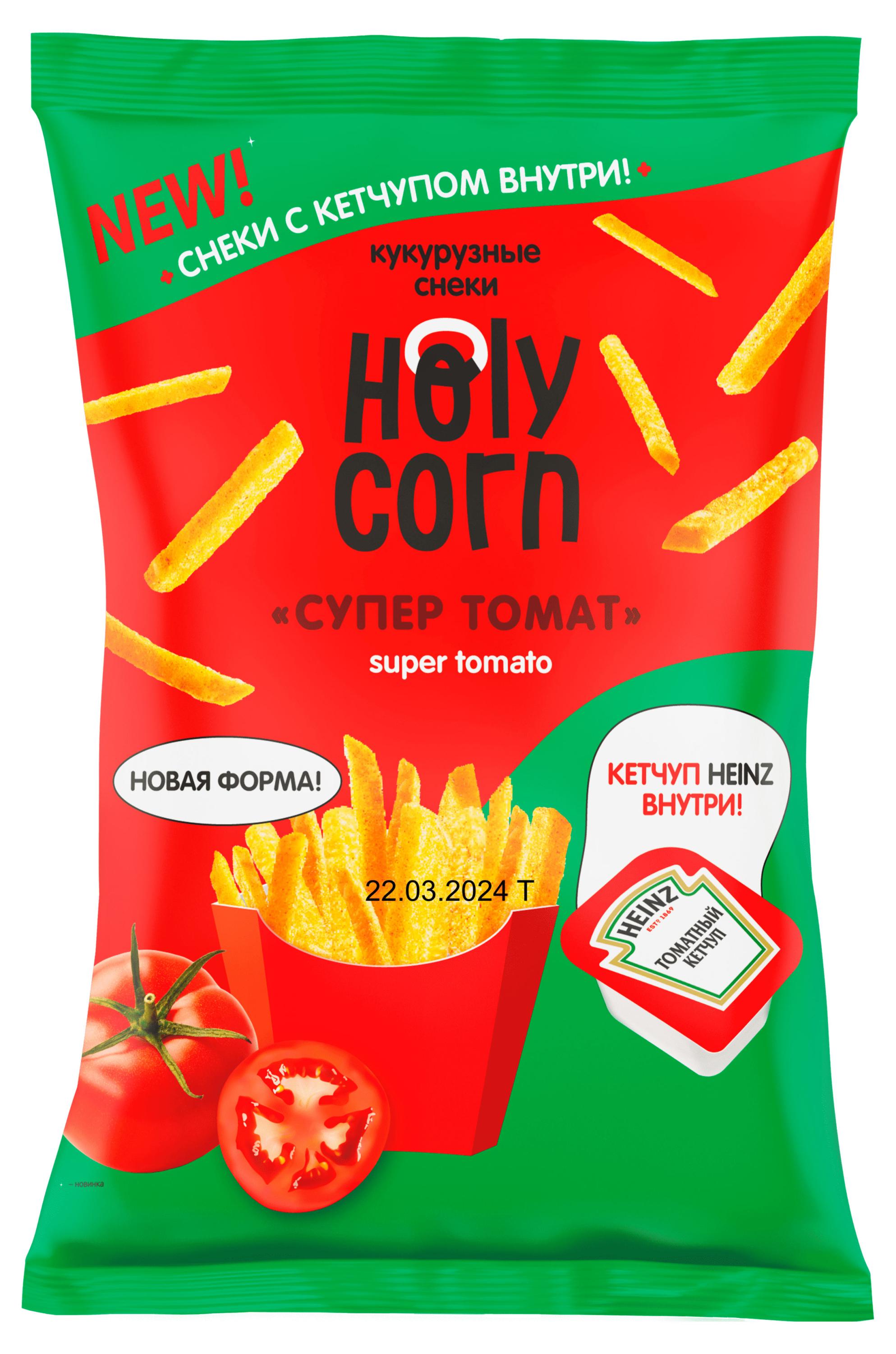Снеки кукурузные Holy Corn Супер томат 30 г + соус 25 мл