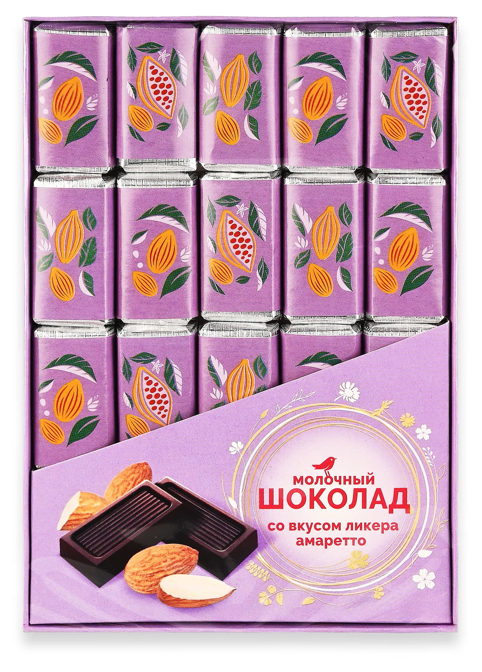 Шоколад молочный АШАН Красная птица со вкусом ликера амаретто, 20х5 г