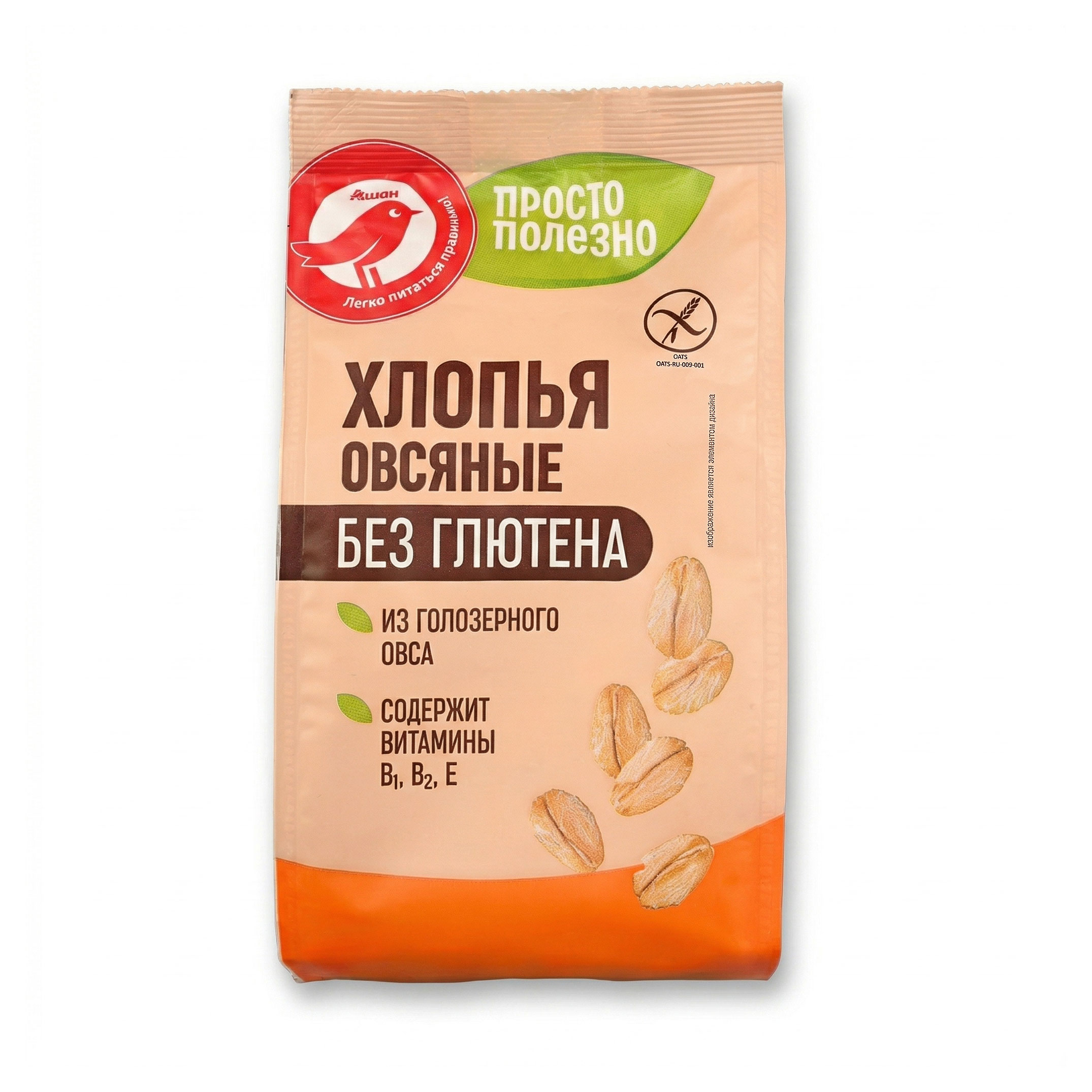 Хлопья овсяные АШАН Красная птица Просто Полезно без глютена, 375 г