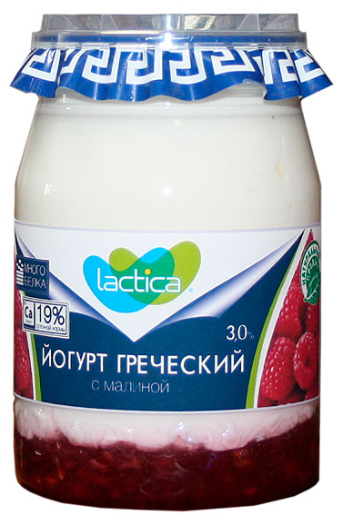 Йогурт греческий густой Lactica с малиной 3% БЗМЖ, 190 г