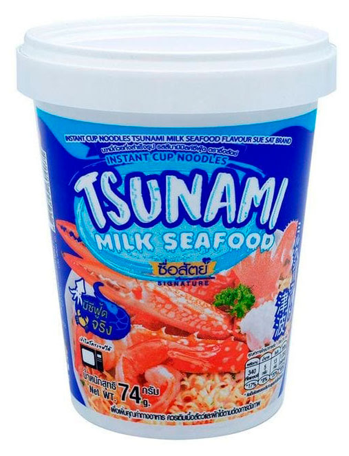 Лапша быстрого приготовления Sue Sat Tsunami со вкусом сливочного супа с морепродуктами Таиланд, 74 г