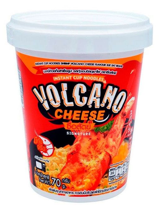 Лапша быстрого приготовления Sue Sat Volcano со вкусом креветки и острого сыра Таиланд, 70 г