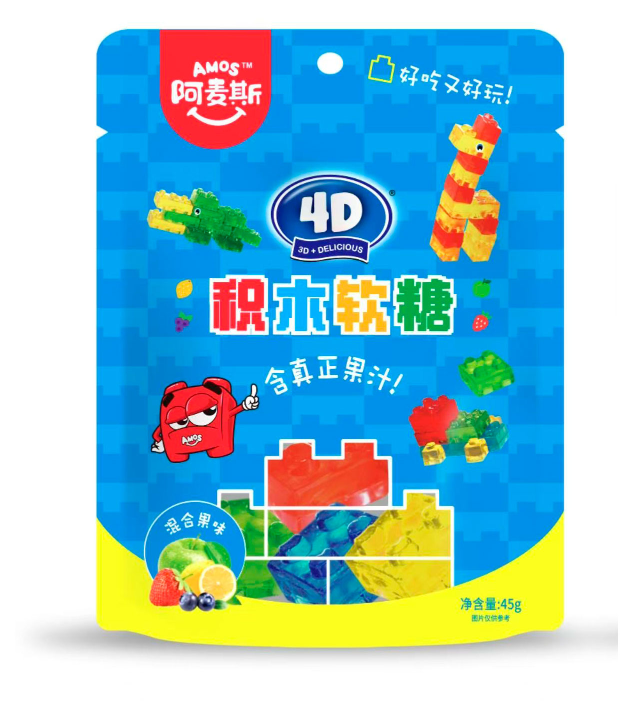 Конфеты жевательные Amos 4D Конструктор с соком Китай, 45 г