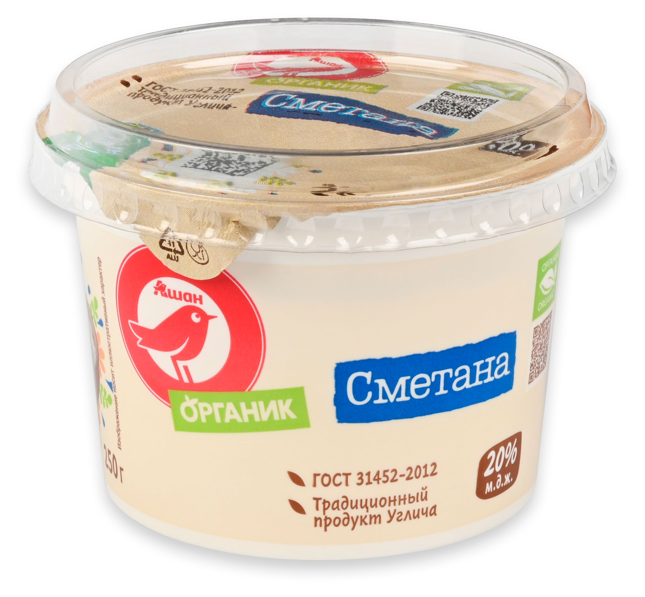 Сметана АШАН Красная птица Органик 20% БЗМЖ, 250 г