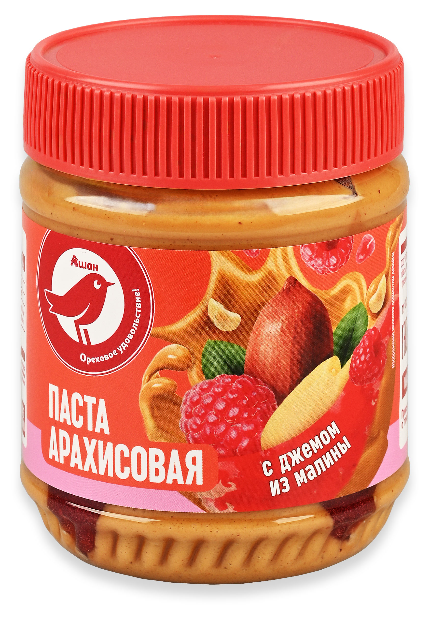 Паста арахисовая АШАН Красная птица с джемом из малины, 320 г