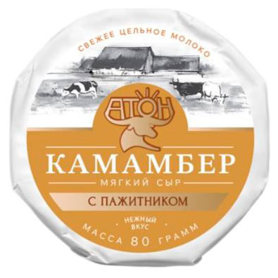 Сыр мягкий Камамбер с белой плесенью Атон с пажитником 50-60% БЗМЖ, 80 г