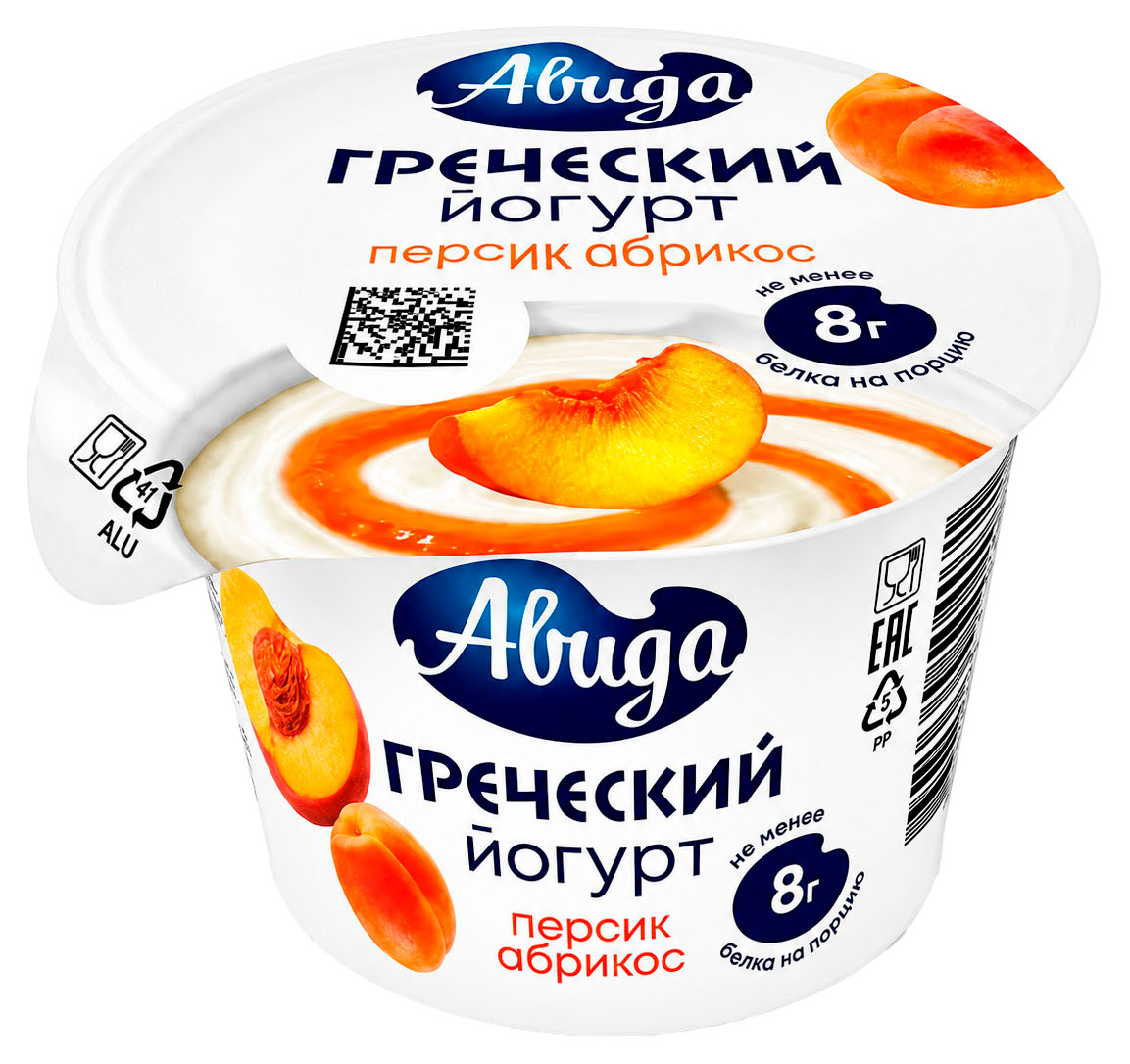 Йогурт густой ложковый греческий Авида персик-абрикос 1,5% БЗМЖ, 140 г