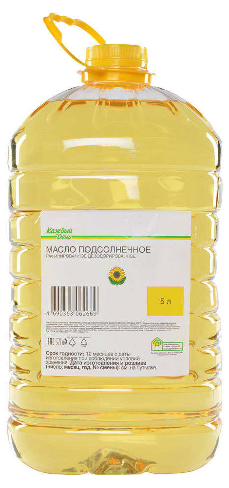 Масло подсолнечное Каждый день рафинированное дезодорированное, 5 л
