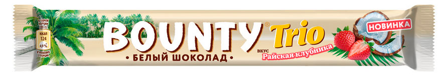 Батончик шоколадный Bounty Trio в белом шоколаде Райская клубника, 78 г