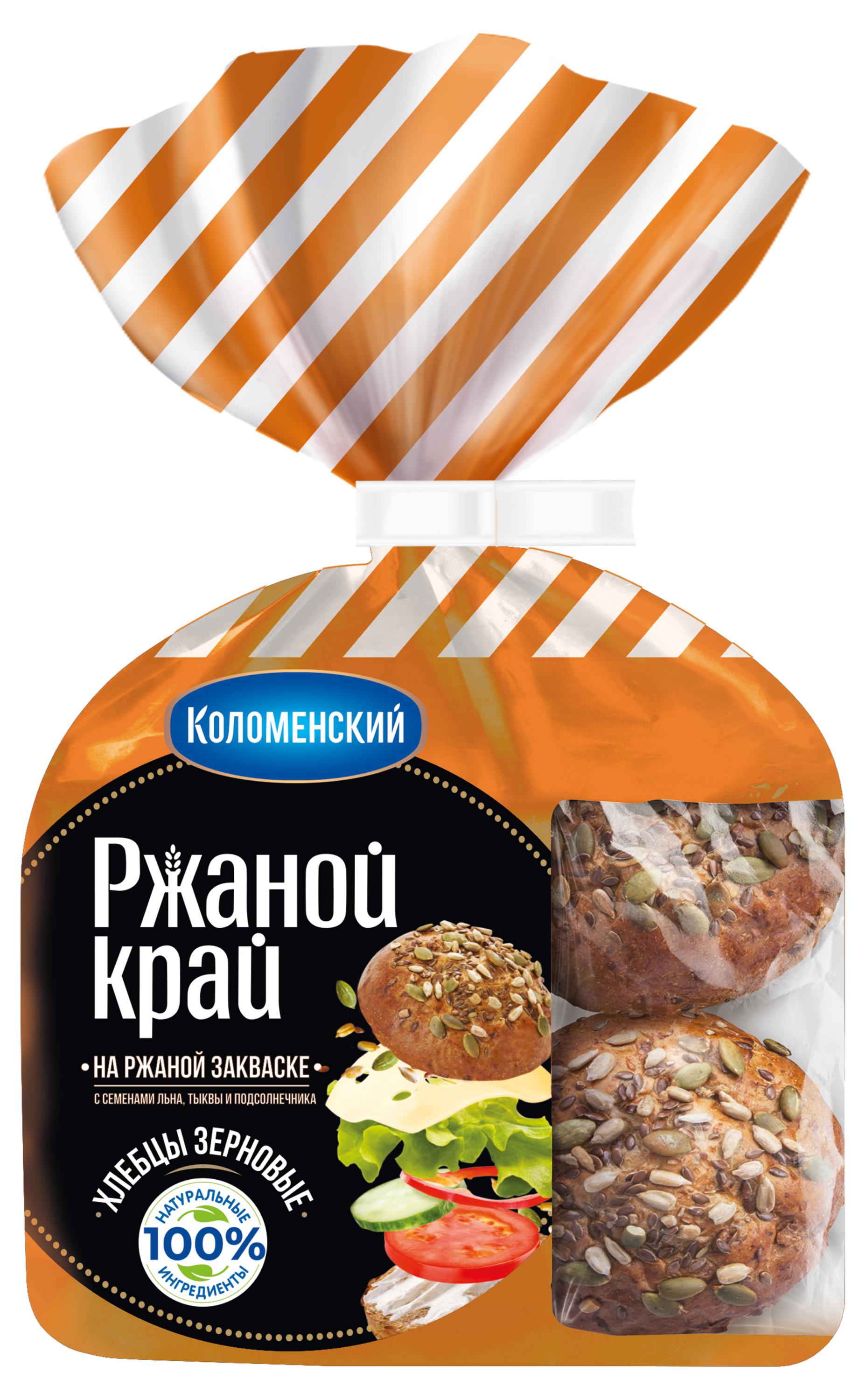 Хлебцы Зерновые ржано-пшеничные Коломенское Ржаной край с семенами льна, тыквы и подсолнечника на ржаной закваске нарезка 4 шт, 260 г