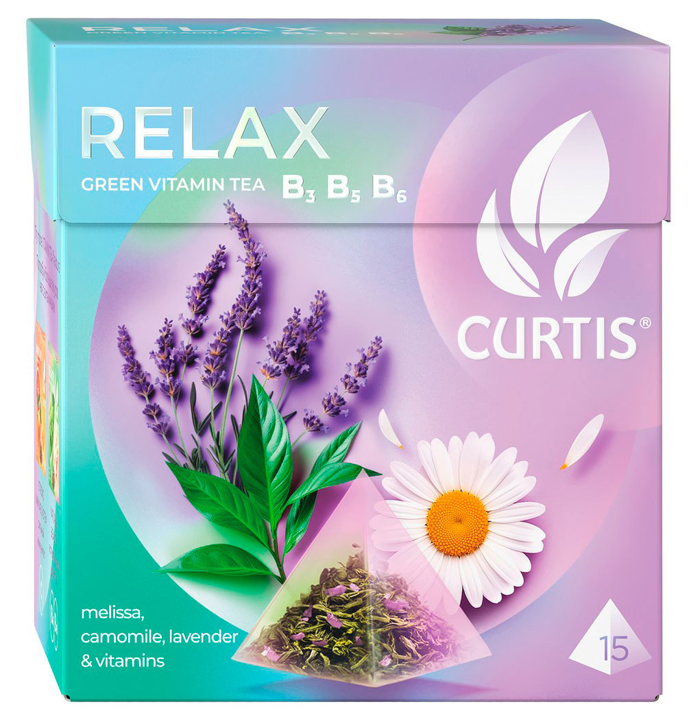 Чай зеленый CURTIS Relax с ромашкой лавандой и мелиссой, 15 пирамидок