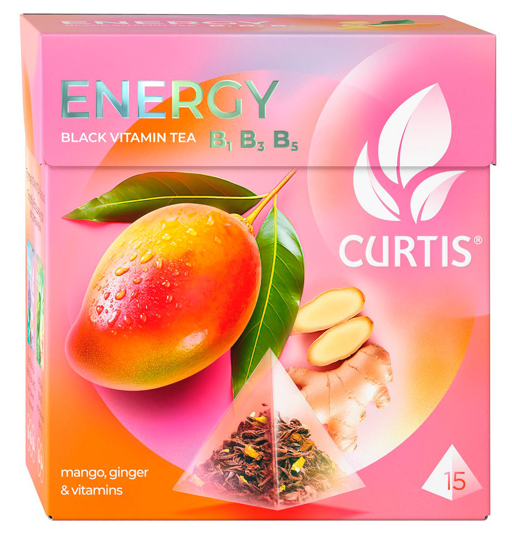 Чай черный CURTIS Energy с ароматом манго и кусочками имбиря, 15 пирамидок