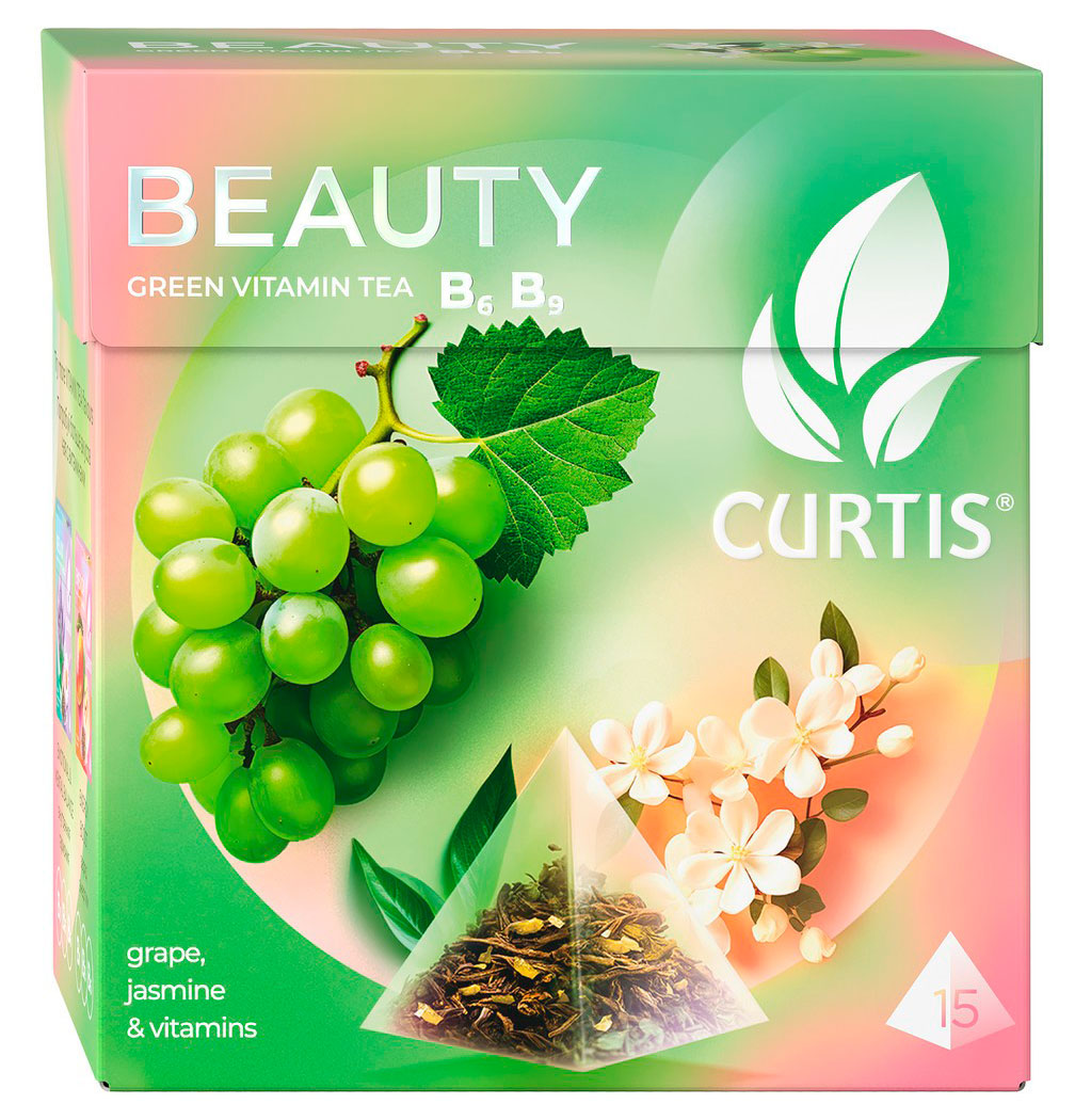 Чай зеленый CURTIS Beauty с кусочками винограда, 15 пирамидок