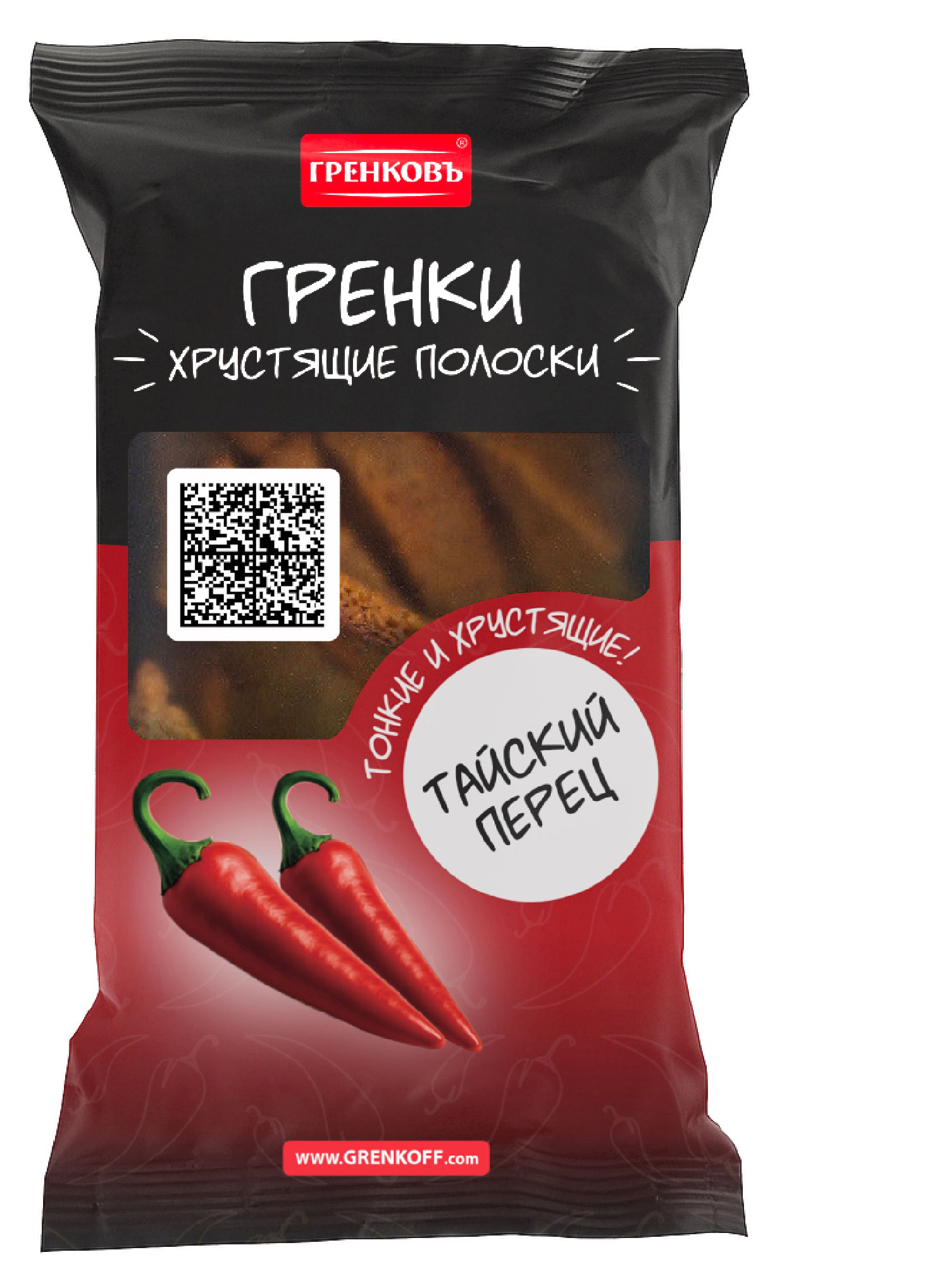 Гренки ржано-пшеничные Гренковъ Хрустящие полоски со вкусом Тайского перца, 70 г