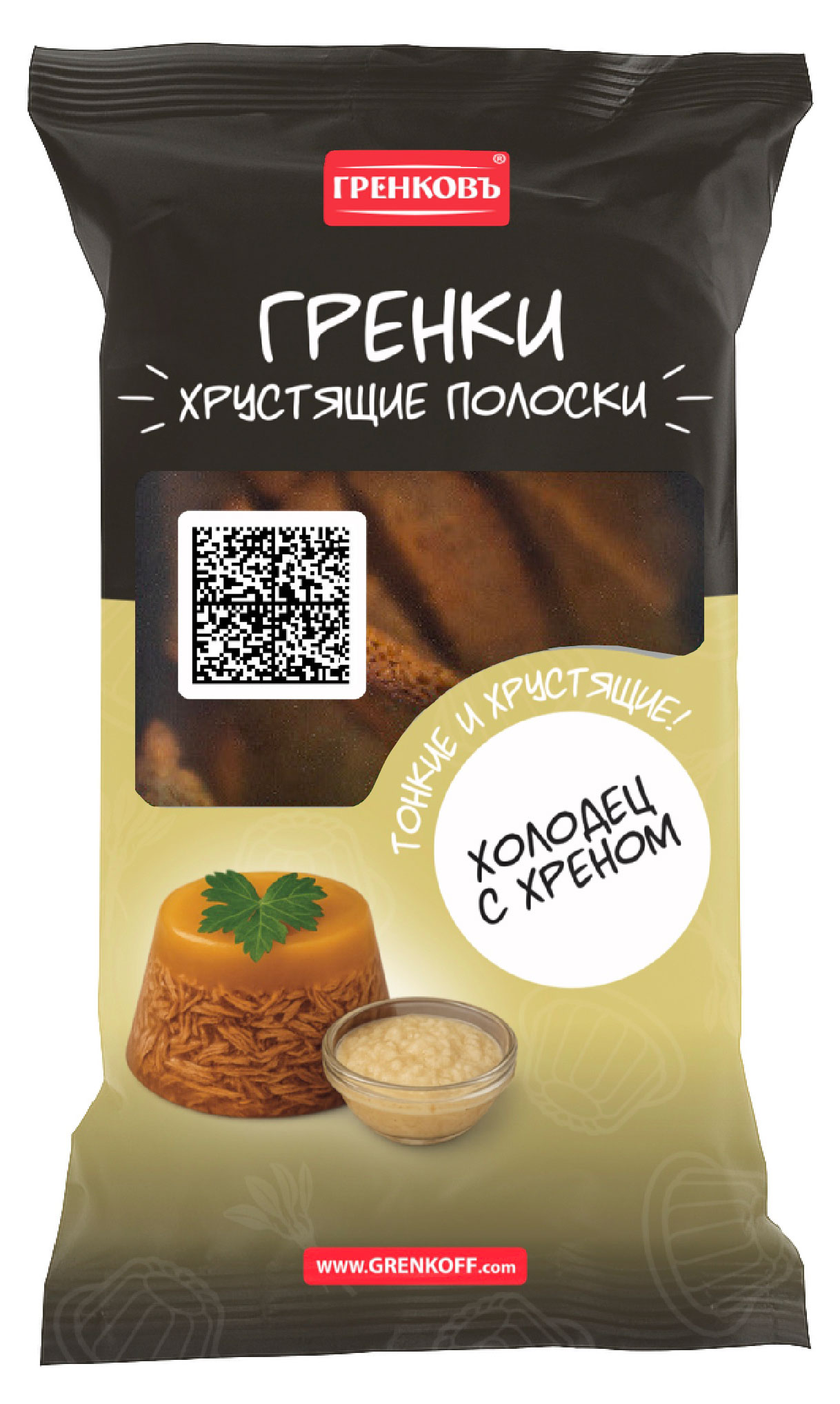 Гренки ржано-пшеничные Гренковъ Хрустящие полоски Холодец с хреном, 70 г