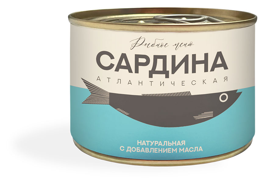 Сардина Рыбное меню атлантическая натуральная с добавлением масла, 250 г