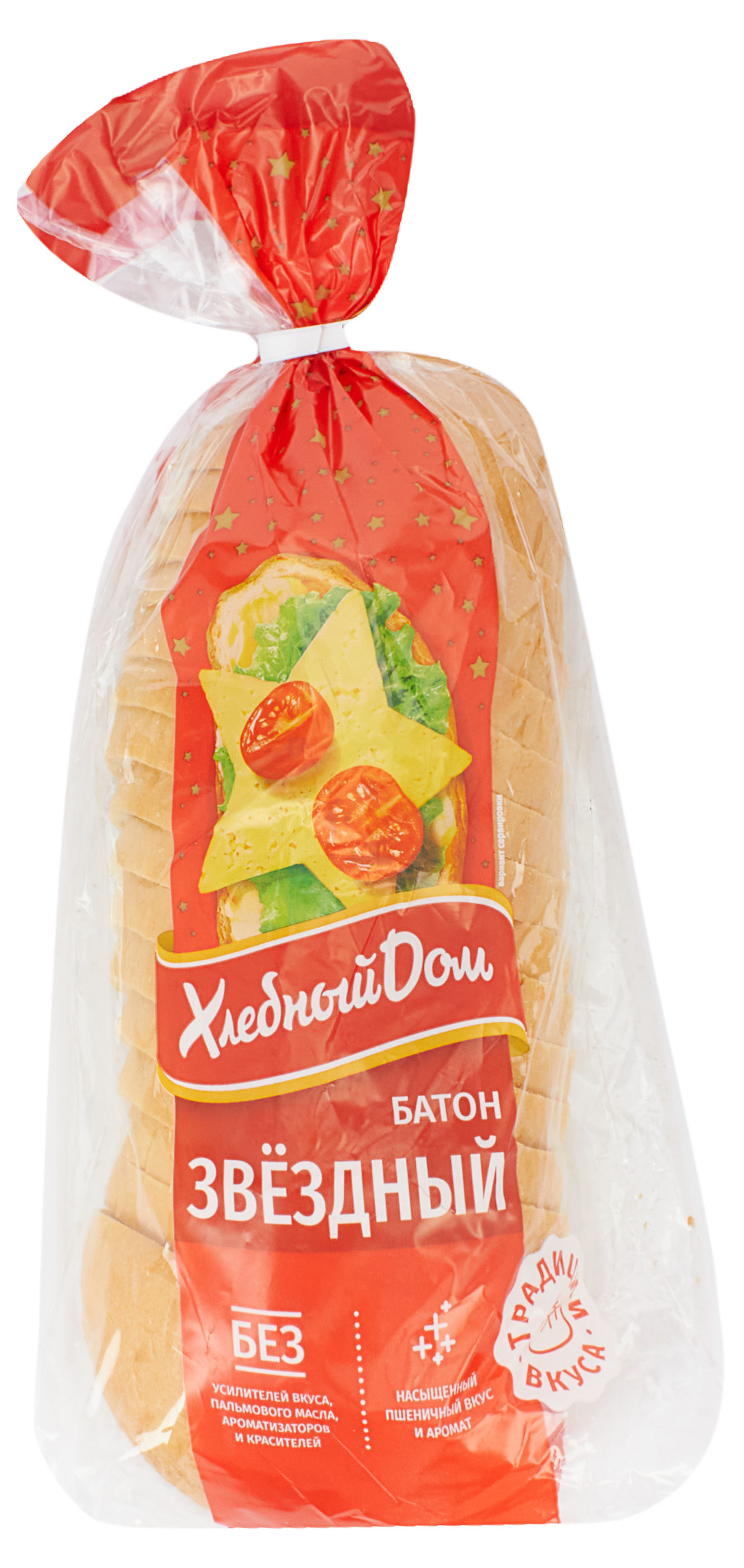 Батон пшеничный белый Хлебный Дом Традиции вкуса Звездный нарезка, 350 г