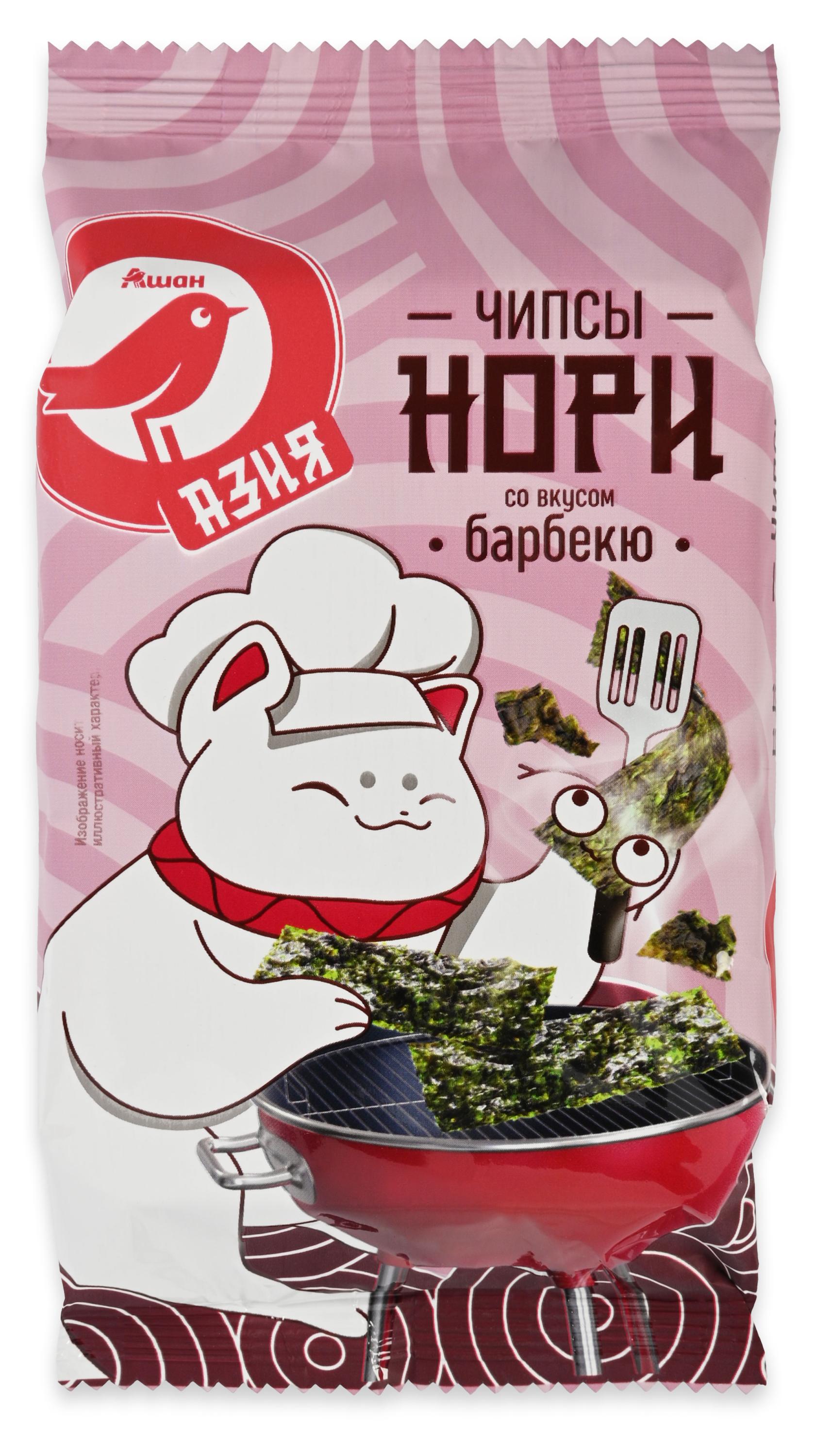 Чипсы нори АШАН Красная птица Азия Морская капуста Барбекю, 5 г