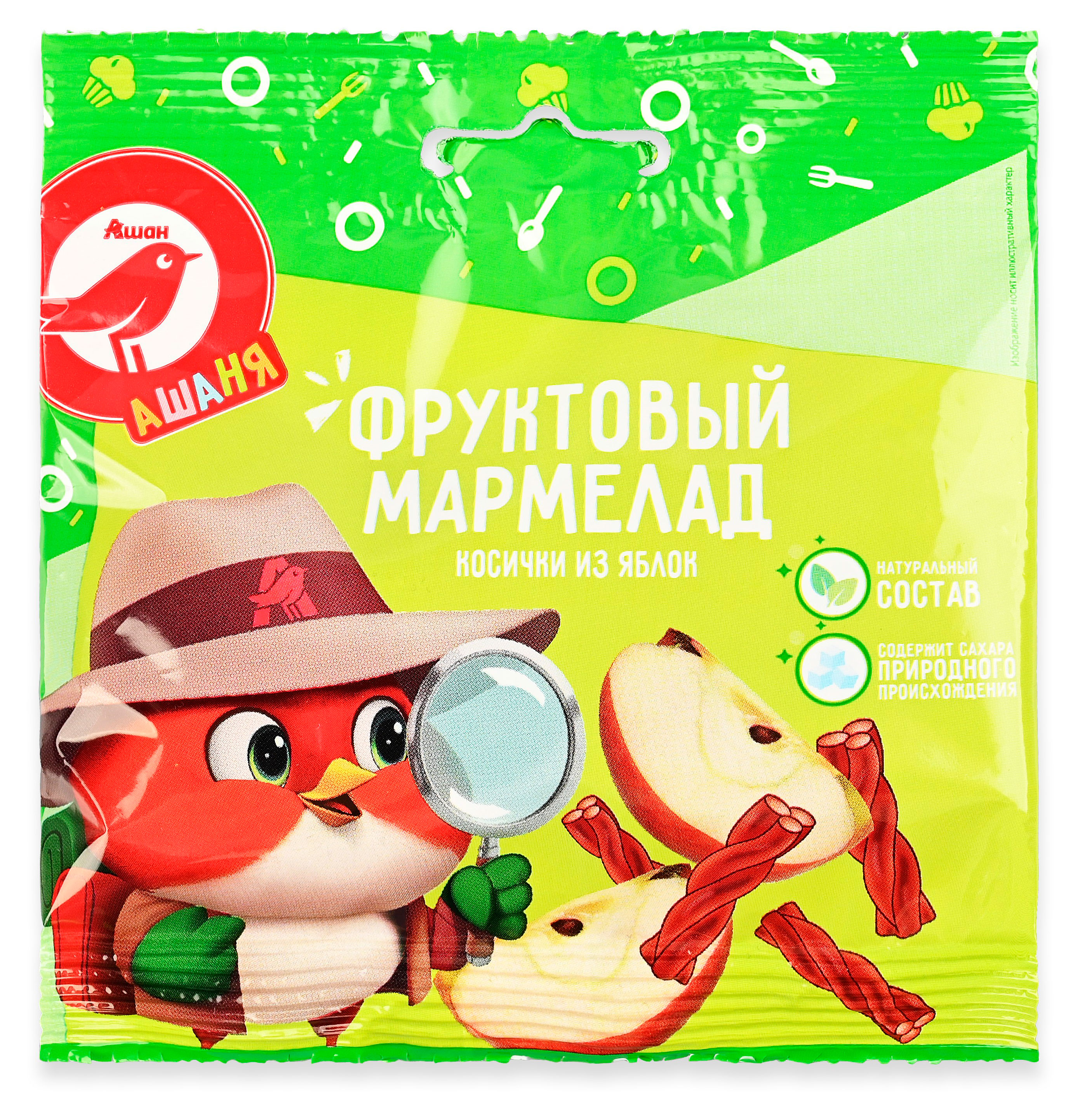 Мармелад фруктовый АШАН Красная птица Ашаня Косички из яблок, 45 г