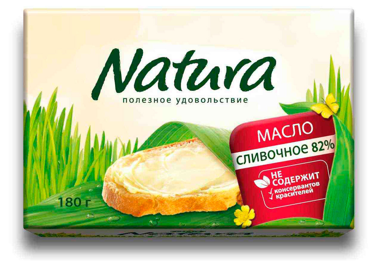 Масло сливочное Natura несоленое брикет 82% ГОСТ БЗМЖ, 180 г