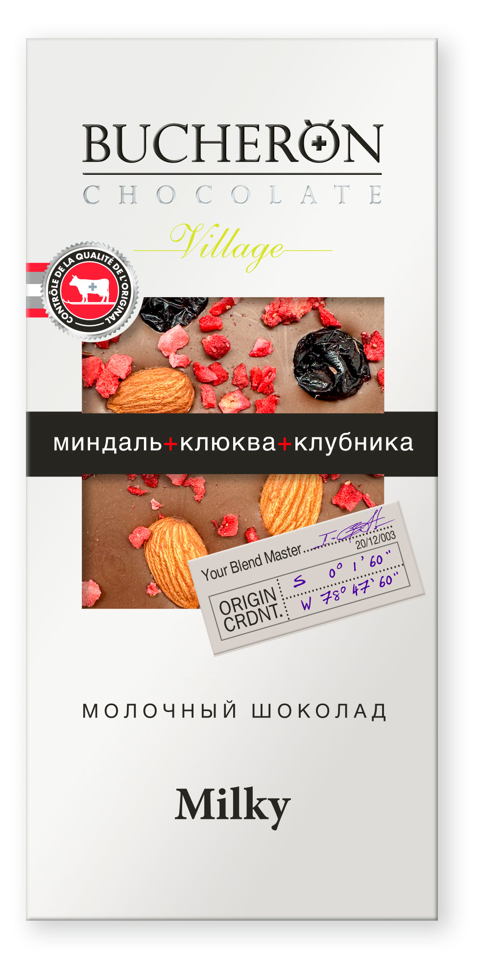 Шоколад молочный BUCHERON миндаль клюква клубника, 85 г