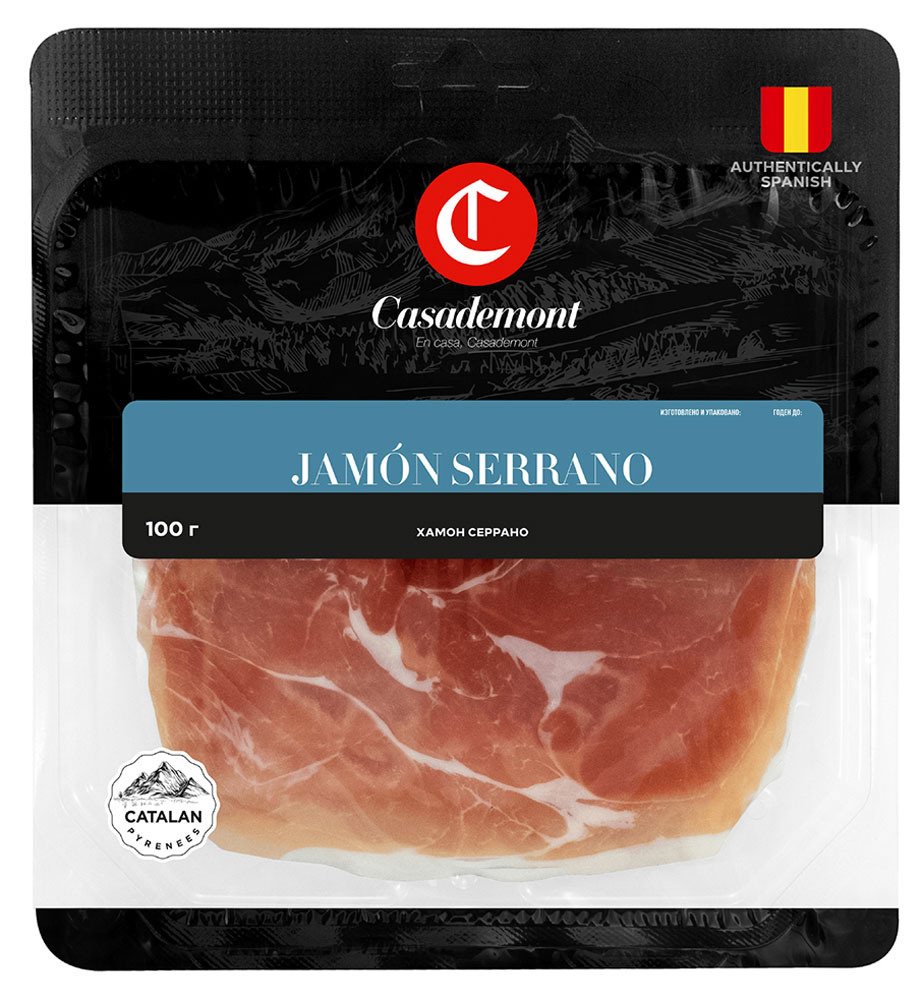 Вяленое мясо Хамон Серрано сыровяленый Casademont Jamon Serrano окорок свиной нарезка, 100 г