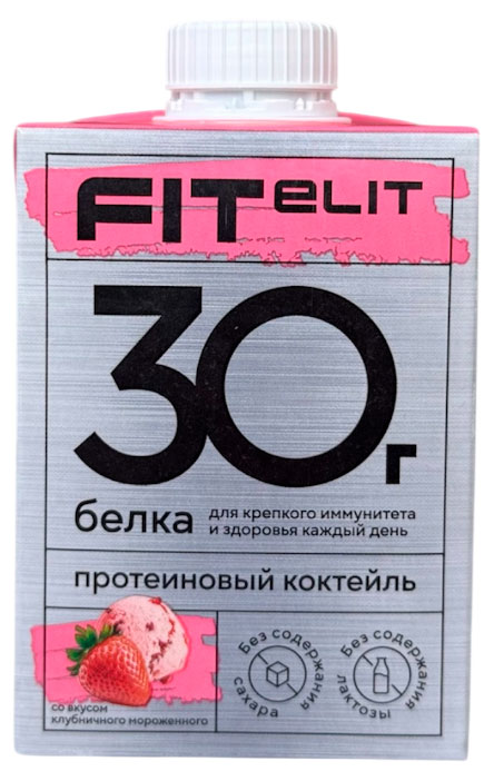 Коктейль молочный FITelit ультрапастеризованный обезжиренный высокобелковый со вкусом клубничного мороженого без сахара и лактозы, 500 г