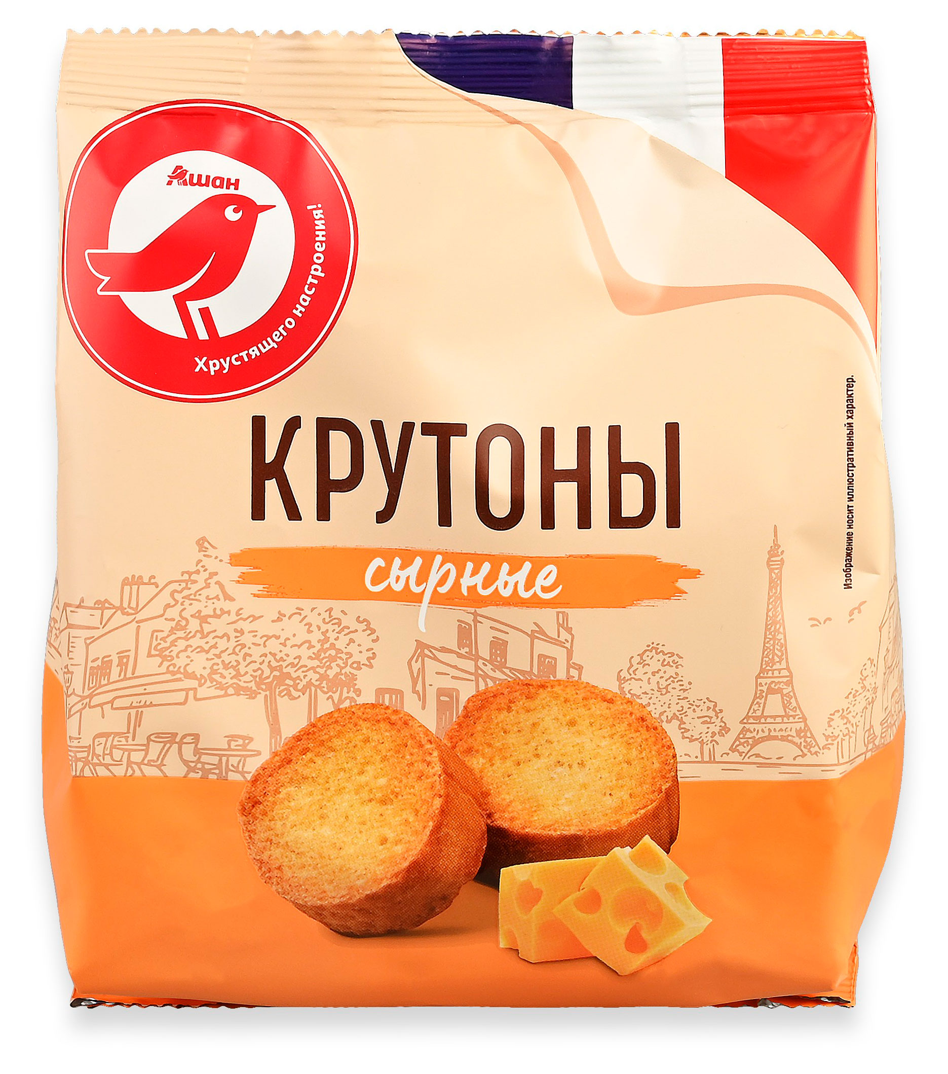Сухари АШАН Красная птица Крутоны сырные, 100 г