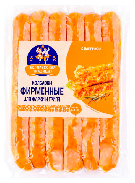 Колбаски свиные полукопченые Белорусская традиция Фирменные с паприкой для жарки и гриля из свинины Беларусь, 300 г