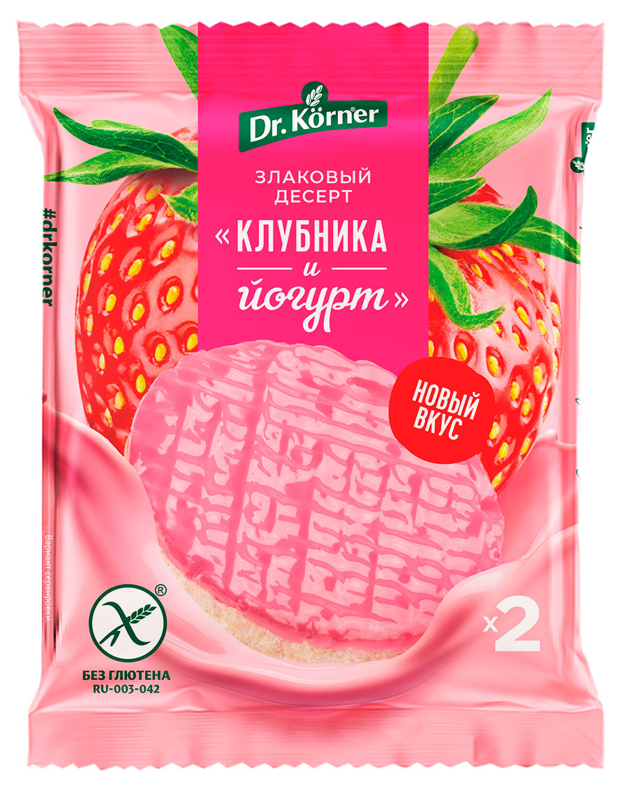Хлебцы рисовые Dr. Korner клубничные с йогуртом без глютена, 34 г
