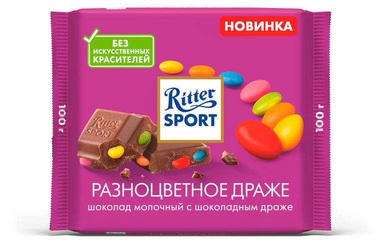 Шоколад молочный Ritter Sport с разноцветным шоколадным драже Германия, 100 г