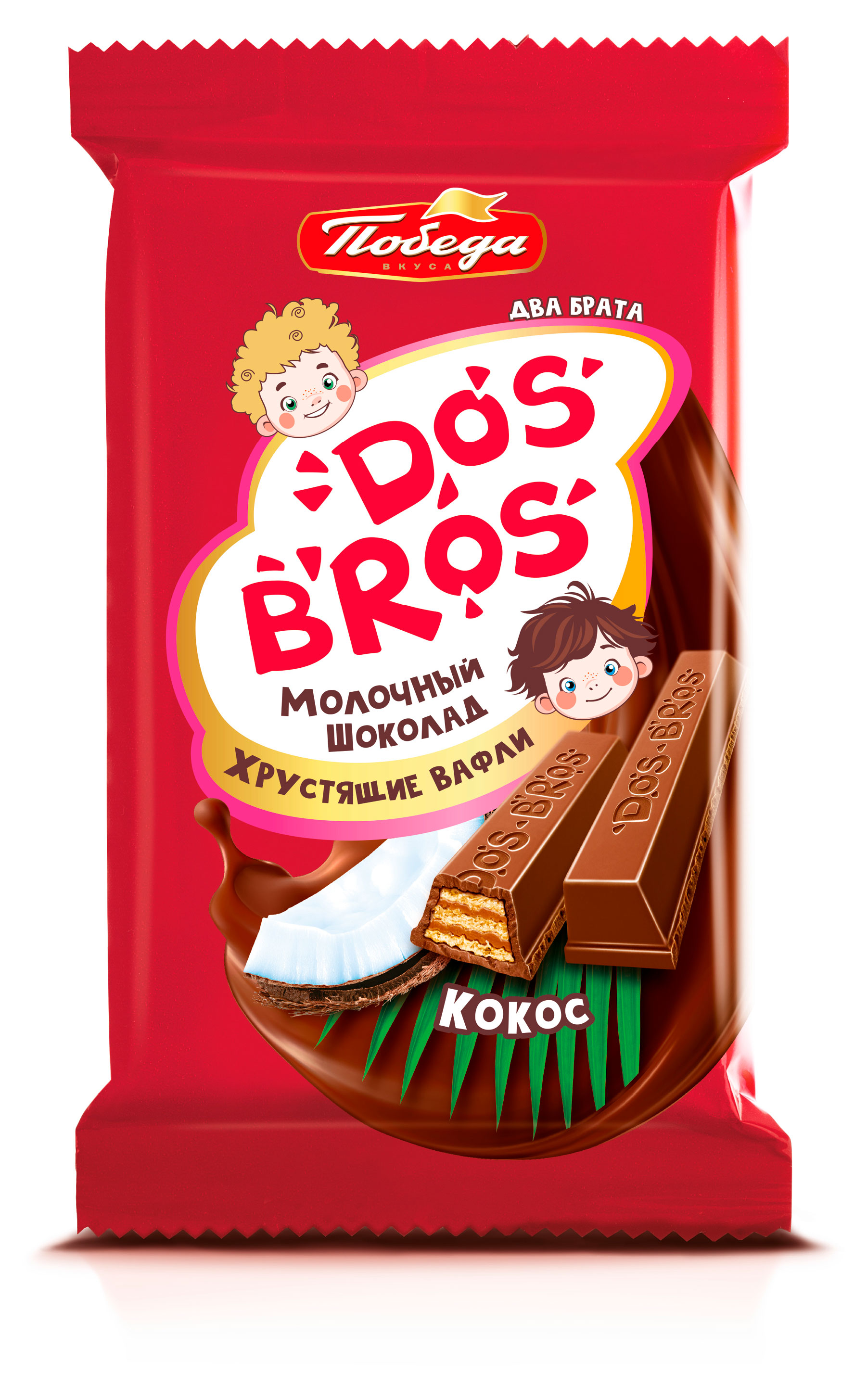 Шоколад молочный Победа вкуса Дос-Брос Хрустящие вафли Кокос, 37 г