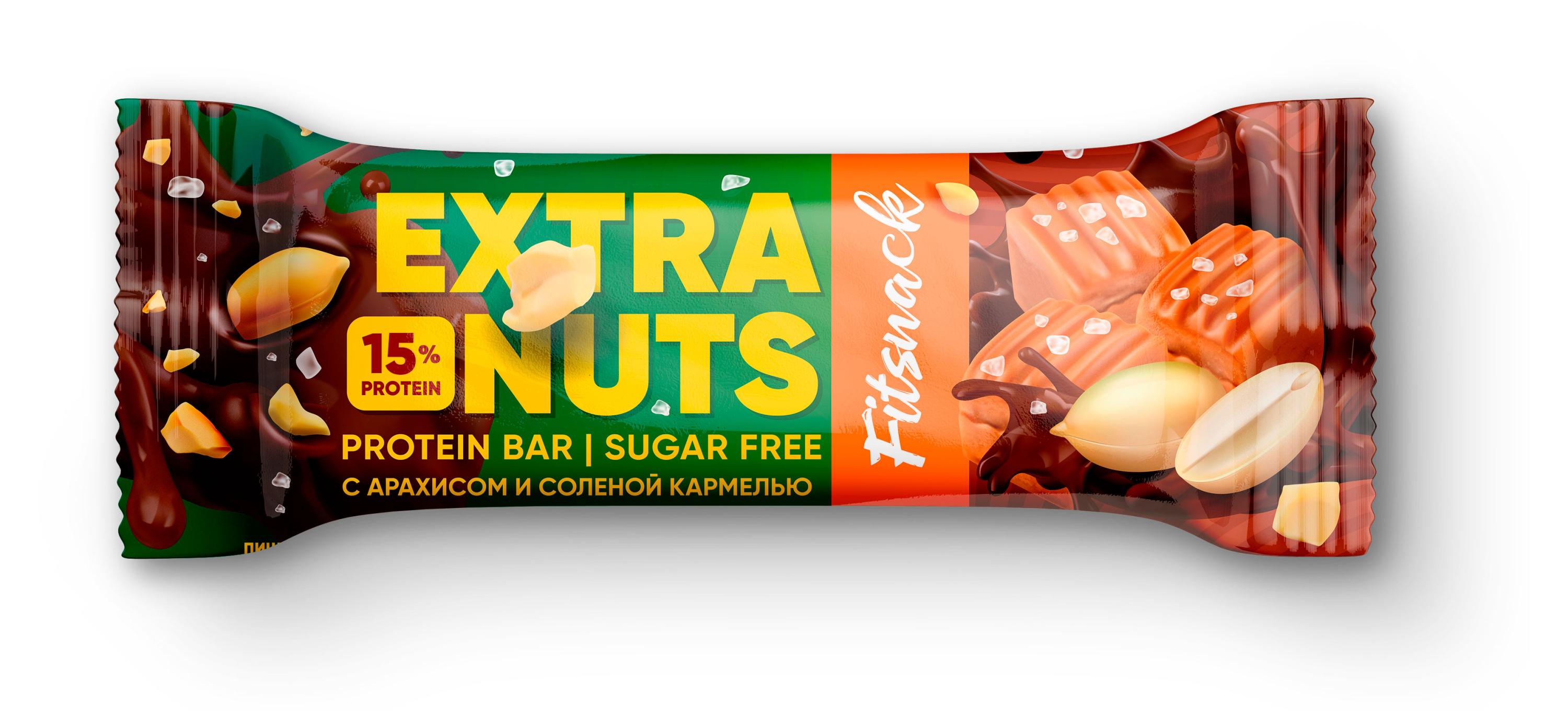 Батончик протеиновый Fitsnack Extra Nuts арахис-соленая карамель, 45 г