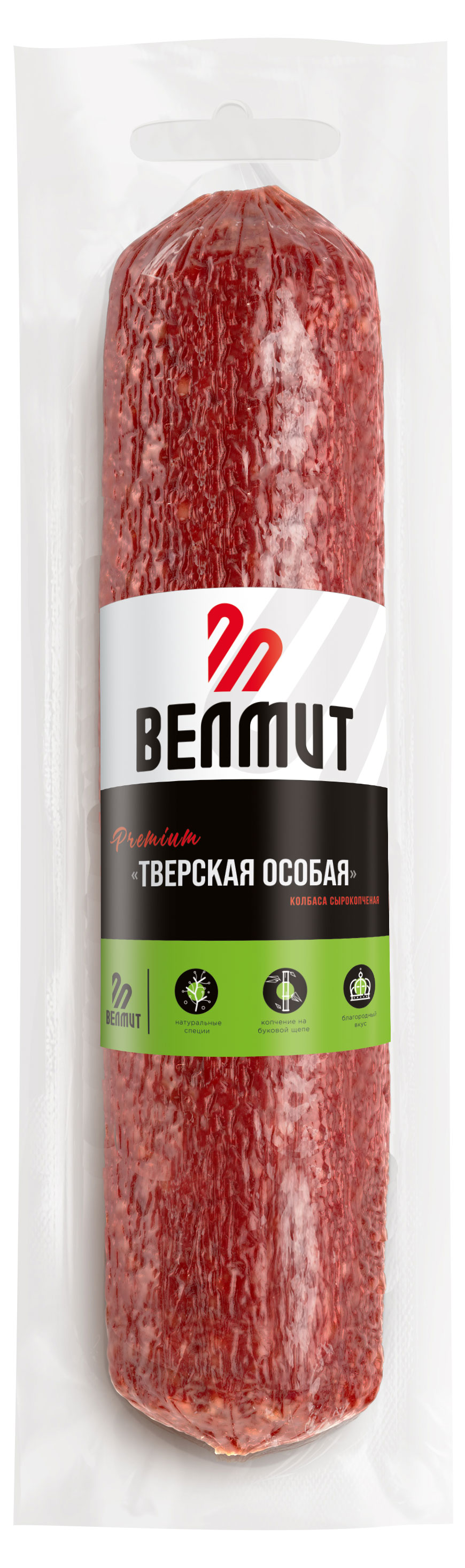 Колбаса сырокопченая Велмит Тверская особая копчение на буковой щепе, ~ 400 г