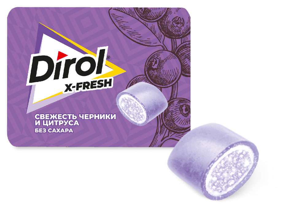 Резинка жевательная Dirol X-FRESH со вкусом черники и цитруса без сахара, 16 г