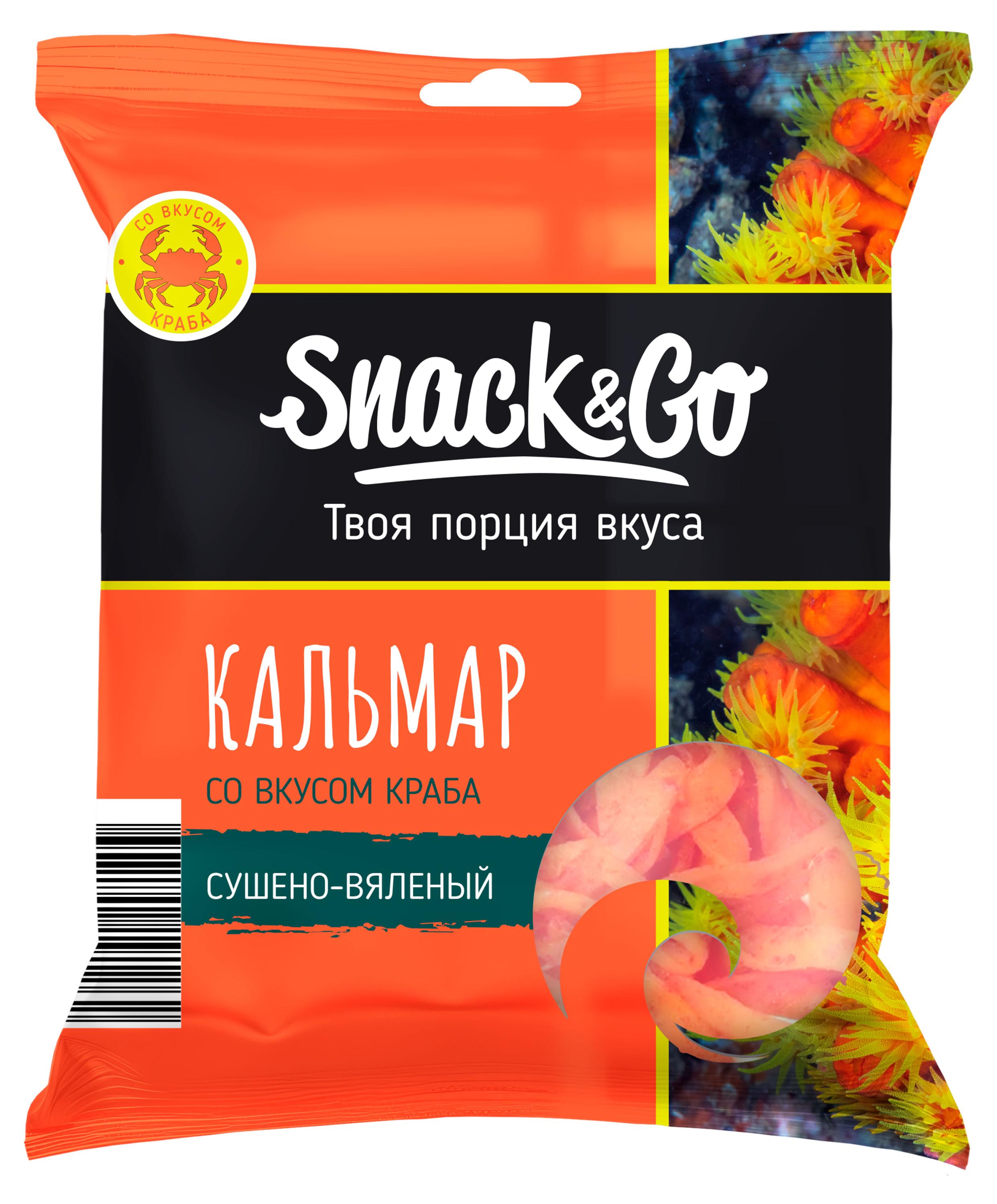 Кальмар Snack&Go полукольца сушено-вялены со вкусом краба, 36 г