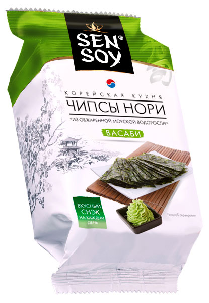 Чипсы нори Sen Soy Васаби из обжаренной морской водоросли, 4,5 г