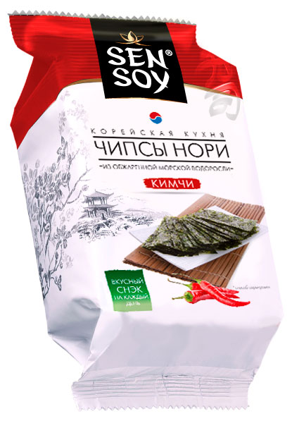 Чипсы нори Sen Soy Кимчи из обжаренной морской водоросли, 4,5 г