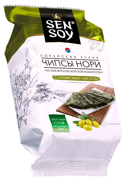 Чипсы нори Sen Soy с оливковым маслом из обжаренной морской водоросли, 4,5 г