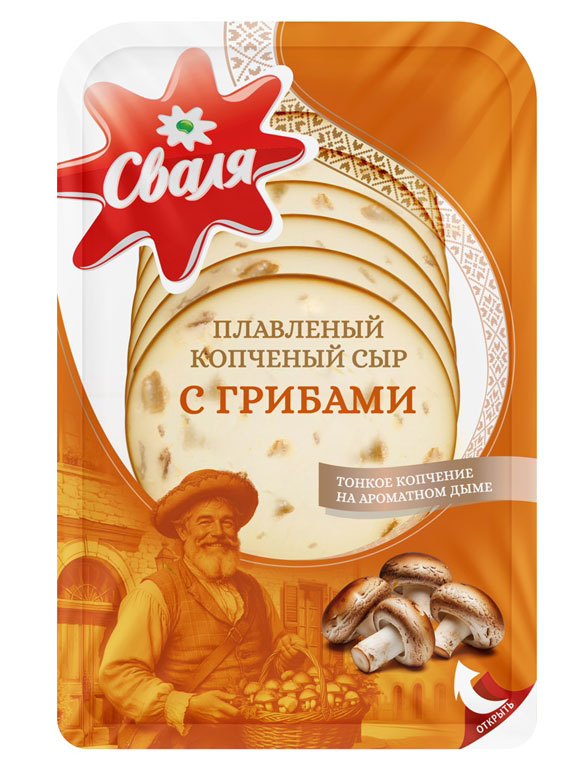 Сыр плавленый копченый с грибами Сваля нарезка БЗМЖ, 125 г
