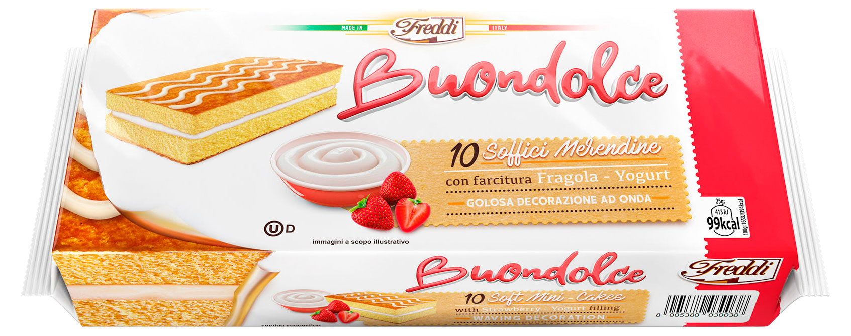 Мини-пирожные воздушно-бисквитные Freddi Buondolce Клубника йогурт Италия, 250 г