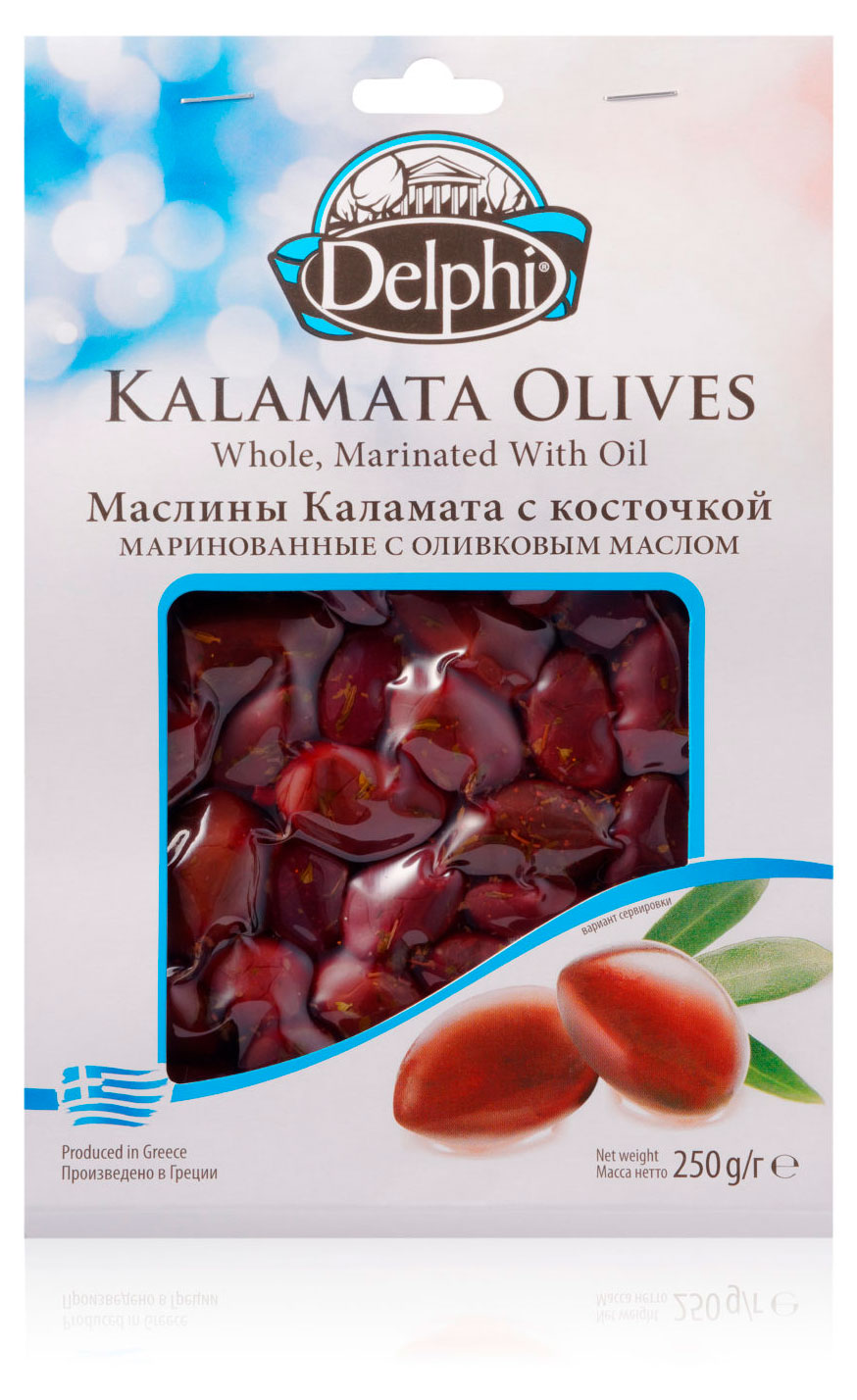 Маслины Delphi Каламата с косточкой Греция, 250 г