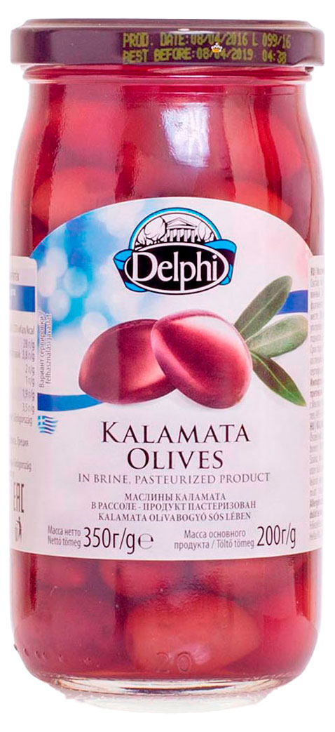 Маслины Delphi Каламата с косточкой в рассоле Греция, 350 г