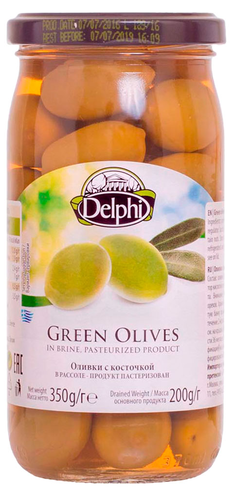 Оливки Delphi с косточкой в рассоле Греция, 350 г