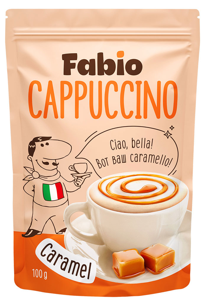 Напиток кофейный растворимый Fabio Cappuccino Сaramel Беларусь, 100 г